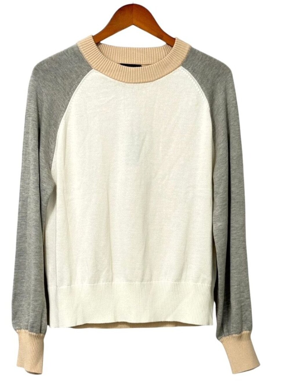 Monrow NWT Women's Colorblock Sweater Lightweight Cotton Modal Ivory Gray Size L